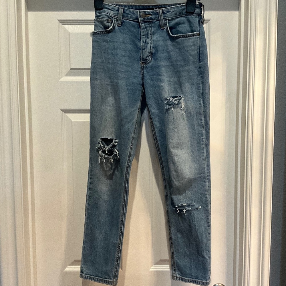 SAM EDELMAN THE MARY JANE BOYFRIEND MID-RISE RELAX STRAIGHT JEANS, MED BLUE, 28